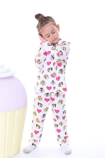 bunny hopp Girl's Pajama Set - 100 Cotton, Long Sleeve, Shirt Collar, Buttoned (3-8 Years)