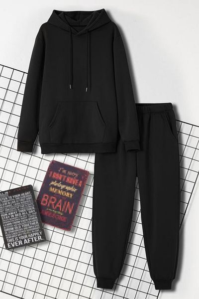 FEVİLLE Set de trening pentru iarnă, unisex, negru, pentru copii (fete-băieți) cu 2 fire