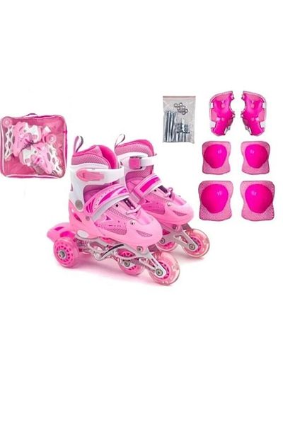 Depomiks Avm Roller Skates Adjustable 2+1 Lighted Metal Body Training Skate with Bag + Knee Pad Gift