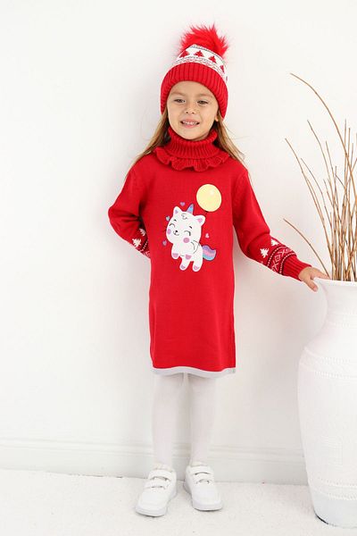 Sevimli Girl's Knitwear Sweater with Beret and Neck Collar - Set of 3