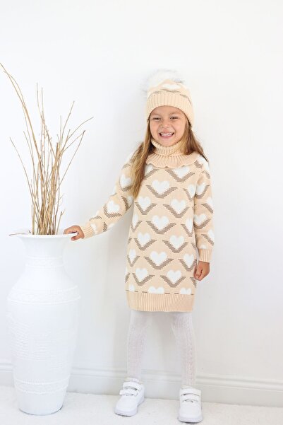 Sevimli Girl's Knitwear Sweater with Beret and Neck Collar - Set of 3