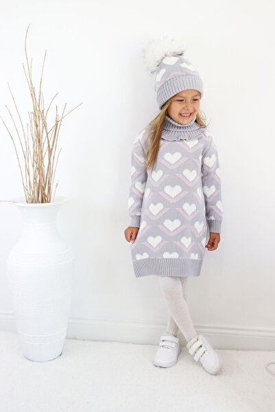 Sevimli Girl's Knitwear Sweater with Beret and Neck Collar - Set of 3