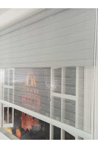 BULUT Çift Mekanizmalı Beyaz Simli Tül, 1.sınıf Kalite %85 Güneşi Kesen Gri Mat Stor