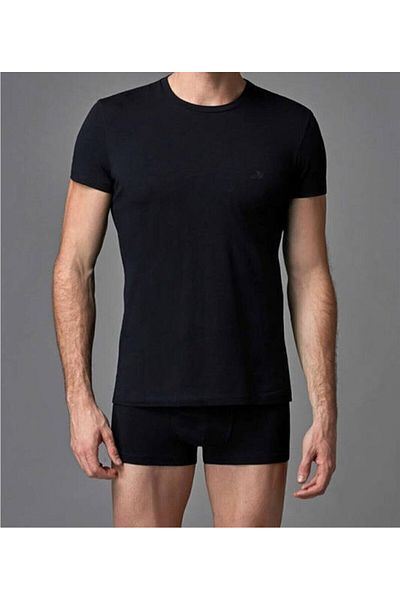 Eros Men's Black Compact Undershirt T-Shirt - Zero Collar, 2 Pack