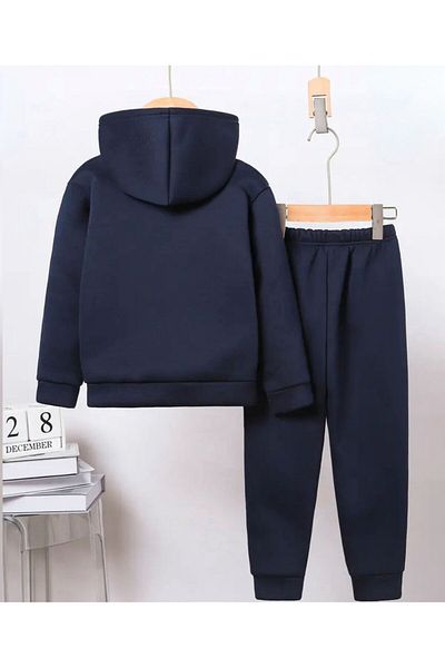 BYMEER Navy Blue Vintage Printed Kids Tracksuit Set