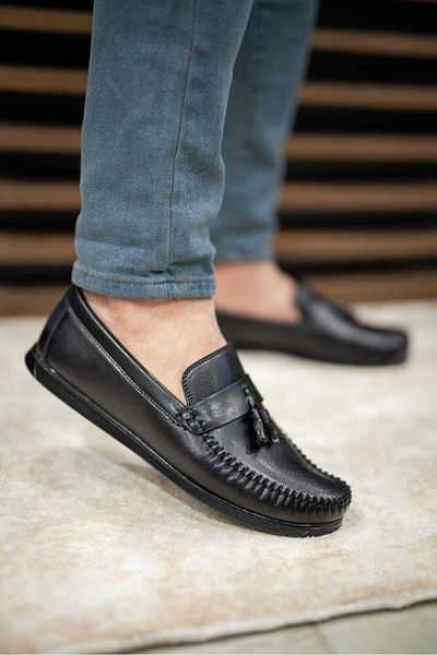 Weynes Black Leather Tasseled Orthopedic Casual Shoes - Wsb1070