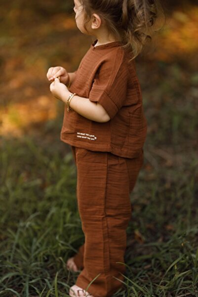 Lalia Luka Muslin Unisex Brown Children's Top and Bottom Set