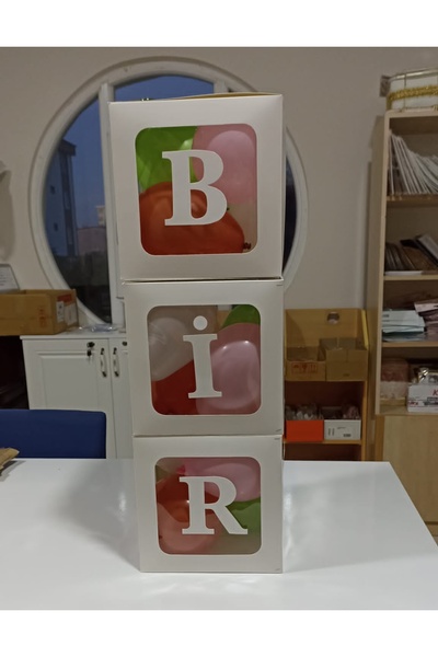 Doğumgünü Marketim BİR Yazılı Şeffaf Beyaz Kutu Balon Seti Doğumgünü  Süsleme