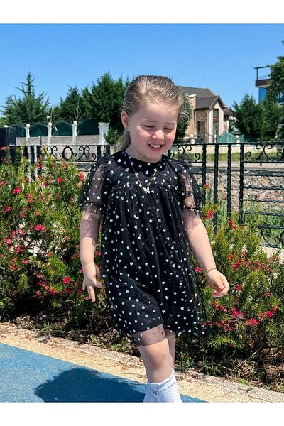 Zahide kids HEART PRINTED TOWEL DETAILED SHORT SLEEVE DRESS