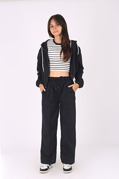 armicem Σετ αθλητικές φόρμες για κορίτσια - 2 τμχ Crop μπουφάν με κουκούλα με φερμουάρ και μακρύ πάτο