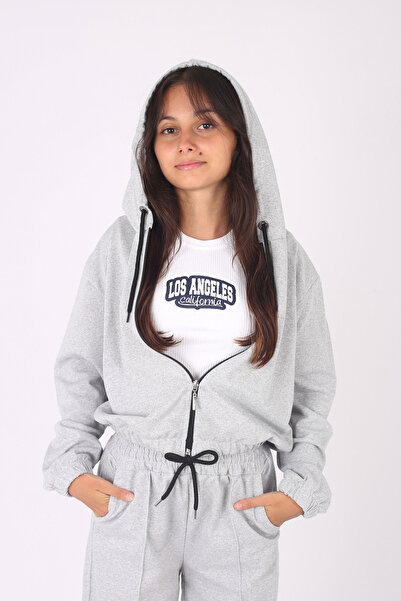 armicem 2'li Fermuarlı Kapüşonlu Crop Ceket\boru Paçalı Alt-kız Çocuk Eşofman Takımı