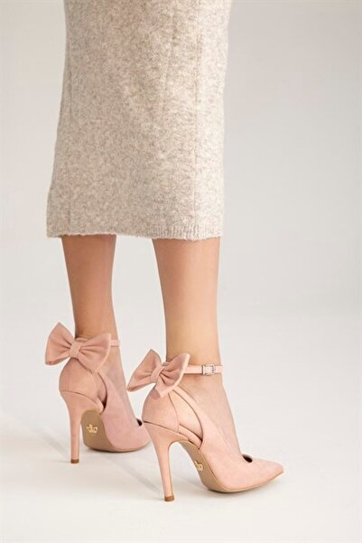 AYAKKABI PRENSİ Wizard Bow Tie Detailed Powder Suede Suede 10 cm Women's Stiletto, High Heels