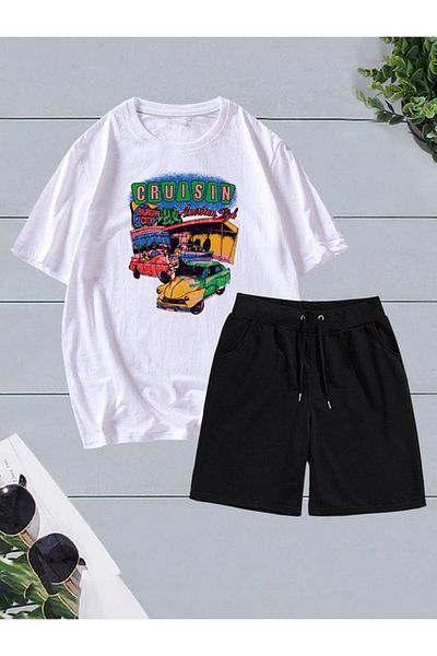 Pink Sky UNISEX cruisın car printed shorts T-shirt set
