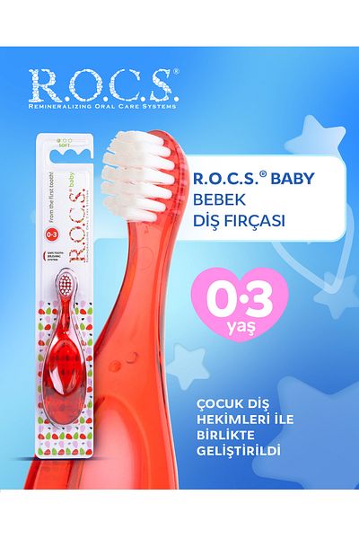 R.O.C.S. فرشاة أطفال للأطفال من عمر 0 إلى 3 سنوات - أحمر Rocs03k