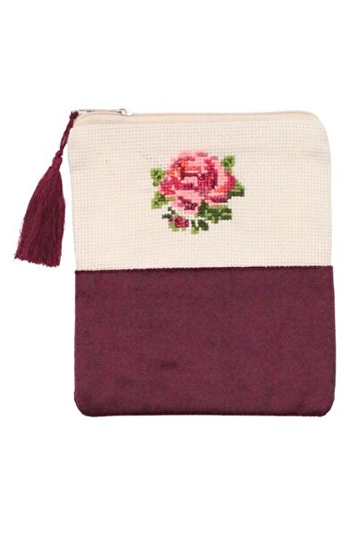 NAHIL Gül Motifli Kanaviçe Makyaj Çantası