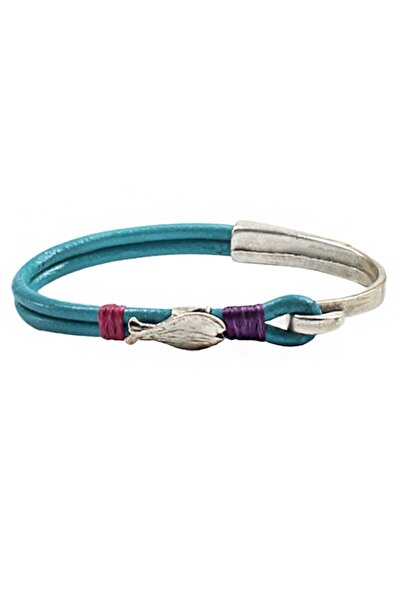 Turquoise Leather Bracelet with Fish