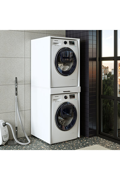 ROOMART Çamaşır Ve Kurutma Makinesi Dolabı Mat Beyaz
