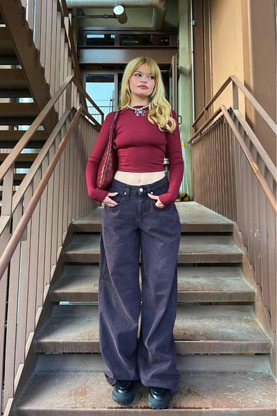 Bases Claret Red Baggy Jean - Women'S, Pale Effect