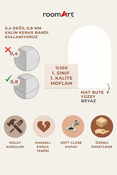 ROOMART Cm3 Kapaklı Çamaşır Makinesi Alt Dolabı - Mat Beyaz