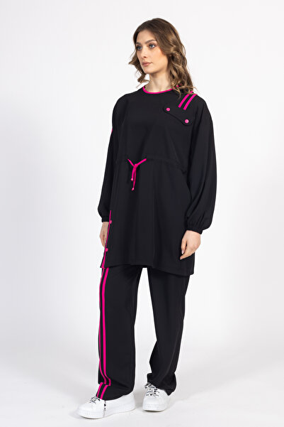 Ayda Triko Zero Collar Tunic-Belli Elastic Pants Bottom Top Suit