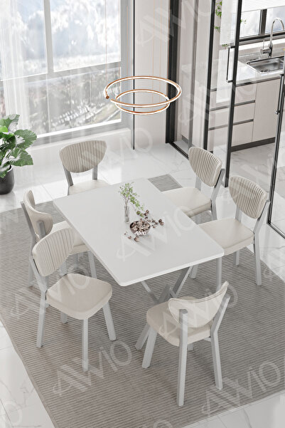 AVVİO LİDYANA  ELMA Sandalye 80x140 Yemek Masası Mutfak Masası 6 Kişilik Masa...