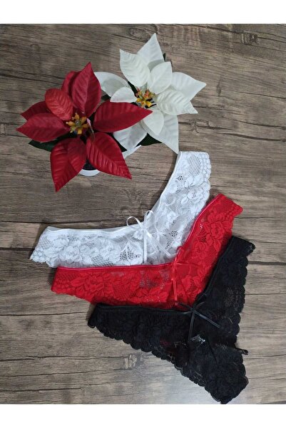 Cooqpoo 3 Lü Erotik Özel Lüks Tasarım Kaliteli Dantel Kadın Külot 3 Adet