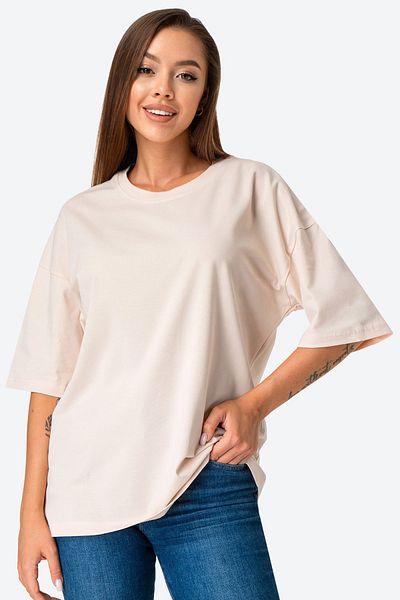 Happy Fox Γυναικείο μπλουζάκι U Neck Relaxed Cut Cotton Oversize
