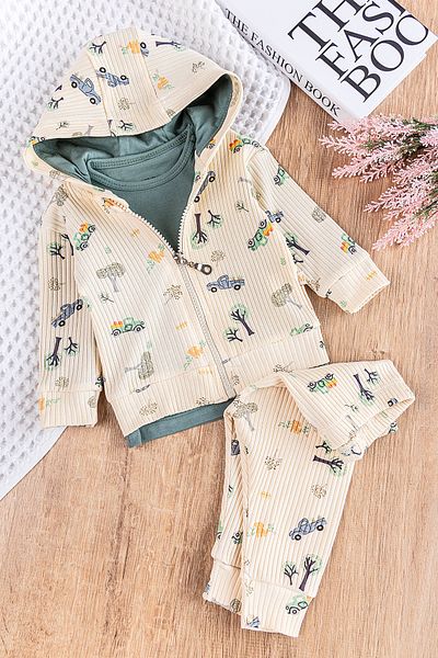 Babymod 3-Piece Hooded and Cardigan Set for Baby Boy - with Car Figure