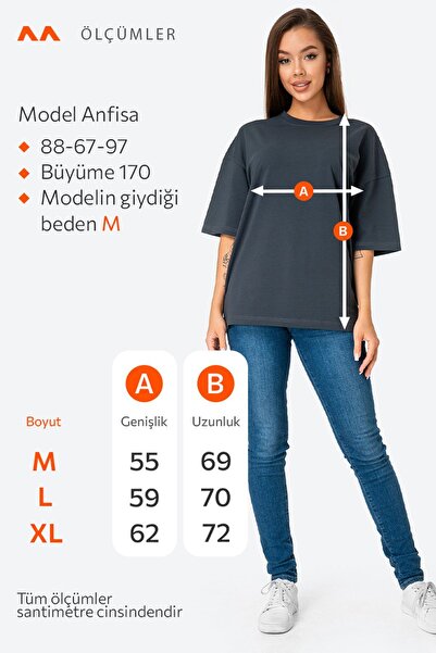 Happy Fox Γκρι βαμβακερό oversize γυναικείο μπλουζάκι - U Neck Relaxed Cut