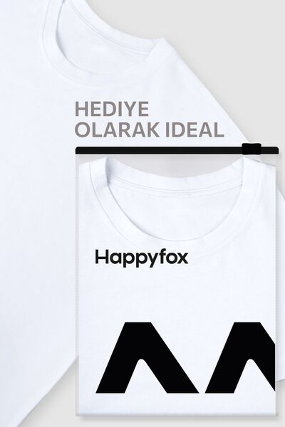 Happy Fox Basic White Γυναικείο T-Shirt - Βαμβακερό, Oversize, U-Neck