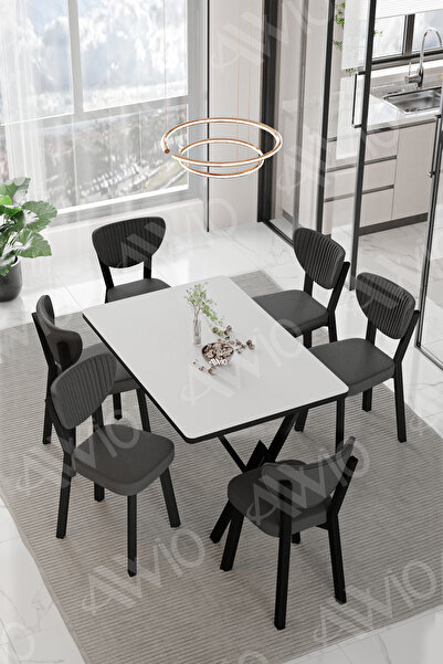 AVVİO VİNA ELMA Sandalye 80x140 Yemek Masası Mutfak Masası 6 Kişilik Masa San...