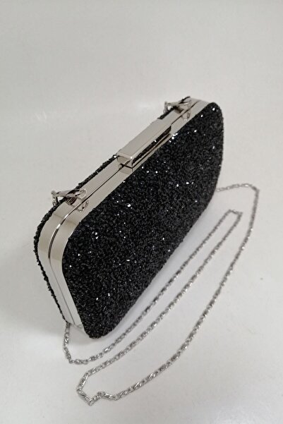PARKTAN Yakamoz Siyah Kadın Taşlı Abiye Clutch Portföy Çanta