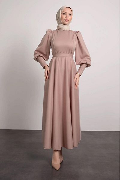 ENKA BUTİK Balloon sleeve pleated skirt detailed islamic dress