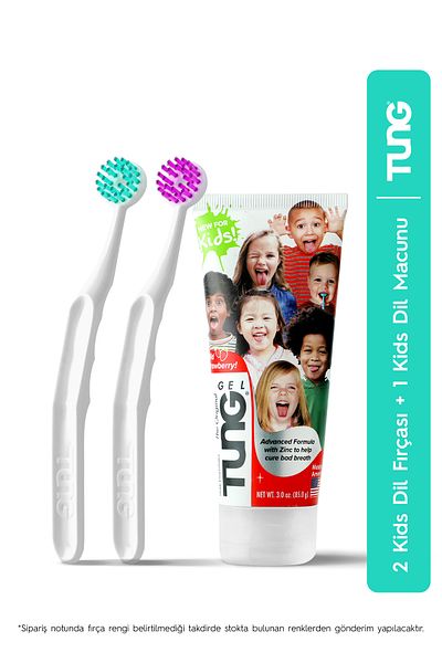 Tung Kids Original Tongue Cleaner Advantage Package |   2 Children's Tongue Brushes and 1 Tongue Paste 85Gr