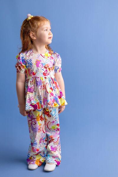 Oliven The Kid Set de trei piese pentru fete cu model colorat