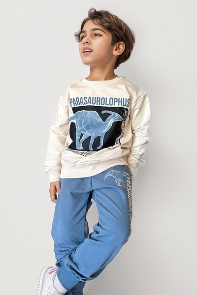 Riccotarz Set de trening albastru pentru baieti - Parasaurolophus Figura si imprimat cu text