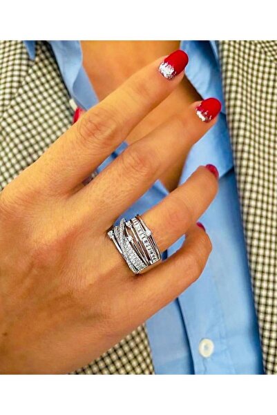 Rachel Silver 925 Ayar Gümüş Rodyumlu Zirkon Taşlı İtalyan Sarmal Yüzük