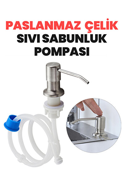GüncelÇarşı Paslanmaz Çelik Sıvı Sabunluk Pompası Lavabo Tezgah altı Mutfak l...