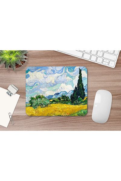 daystore Câmp de grâu cu cipressi - Tampă de mouse Vincent Van Gogh, Tampă de mouse Diktörgen, Tampă de mouse pentru birou