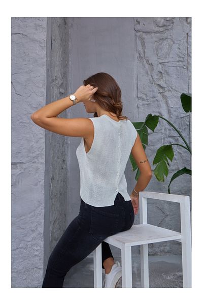 Elif Özbey Butik Knitwear Sweater - Ecru, Back Buttoned