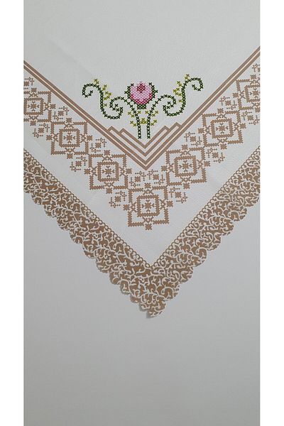 WENESSİ Tulip Cross Stitch Patterned Printed Polyester Fabric Fiskos Cover (95×95cm)