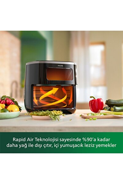 Philips 3000 Serisi XL Airfryer, 5.6L Kapasiteli Hazne, Siyah, HD9257/80