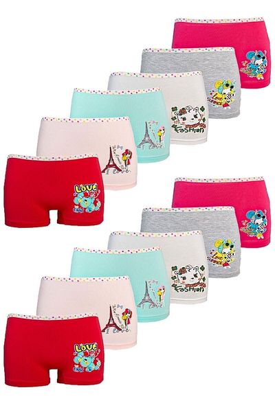 Momslab Set de 12 chiloți boxer din bumbac colorat Lycra pentru fete