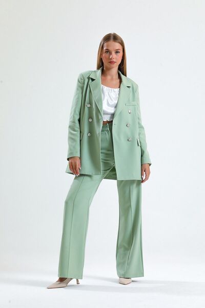 Sense Ornamental Stitched Hürrem Fabric Wide Leg Trousers| Pnt34239 Mildew Green