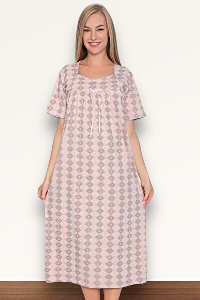 Nitesheys Kısa Kollu %100 Pamuk Penye Atınç Büyük Beden Anne Gecelik, Hastaha...