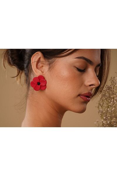 Gizy Store Special Design Red Flower Polymer Clay Earrings