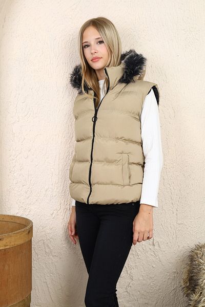 Jannock Young Girl Inflatable Hooded Sports Vest - Fur