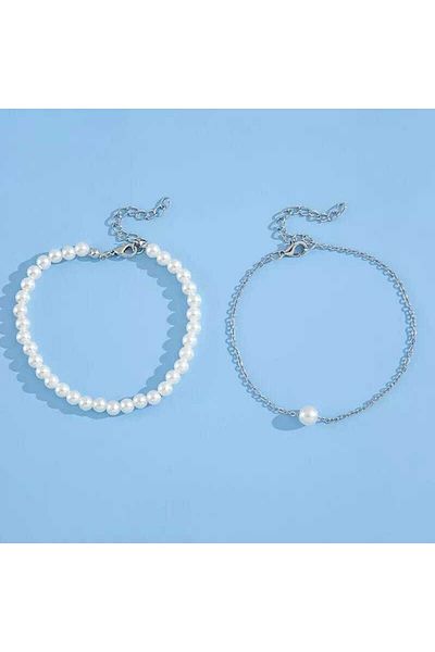 İPAR AKSESUAR Women's White Pearl Set of 2 Hal Hal