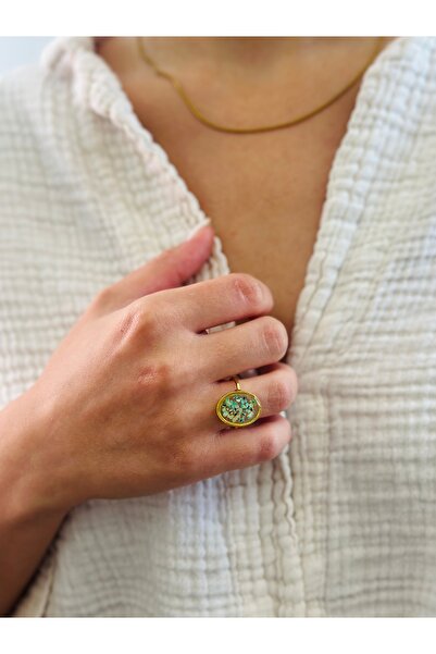 Fiorel Design Gerçek Çiçekli Reçine Yüzük - Tiny Garden Oval