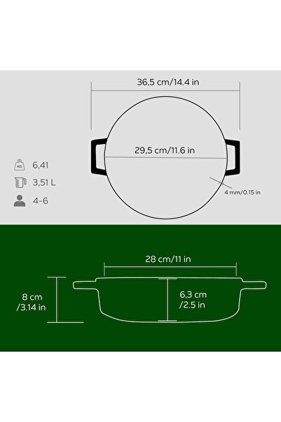 Lava Döküm Çok Amaçlı Yayvan Tencere. Trendy Serisi Çap(Ø)28cm.